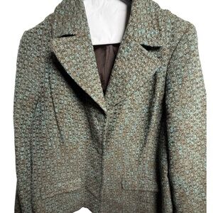Blazer Jacket Womens 12 Tweed Wool Blend Teal Granola Feminine Preppy Warm Chic